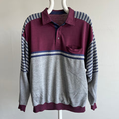 1980s Color Block Striped Lightweight Long Sleeve Shirt/Sweatshirt Polo