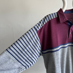 1980s Color Block Striped Lightweight Long Sleeve Shirt/Sweatshirt Polo