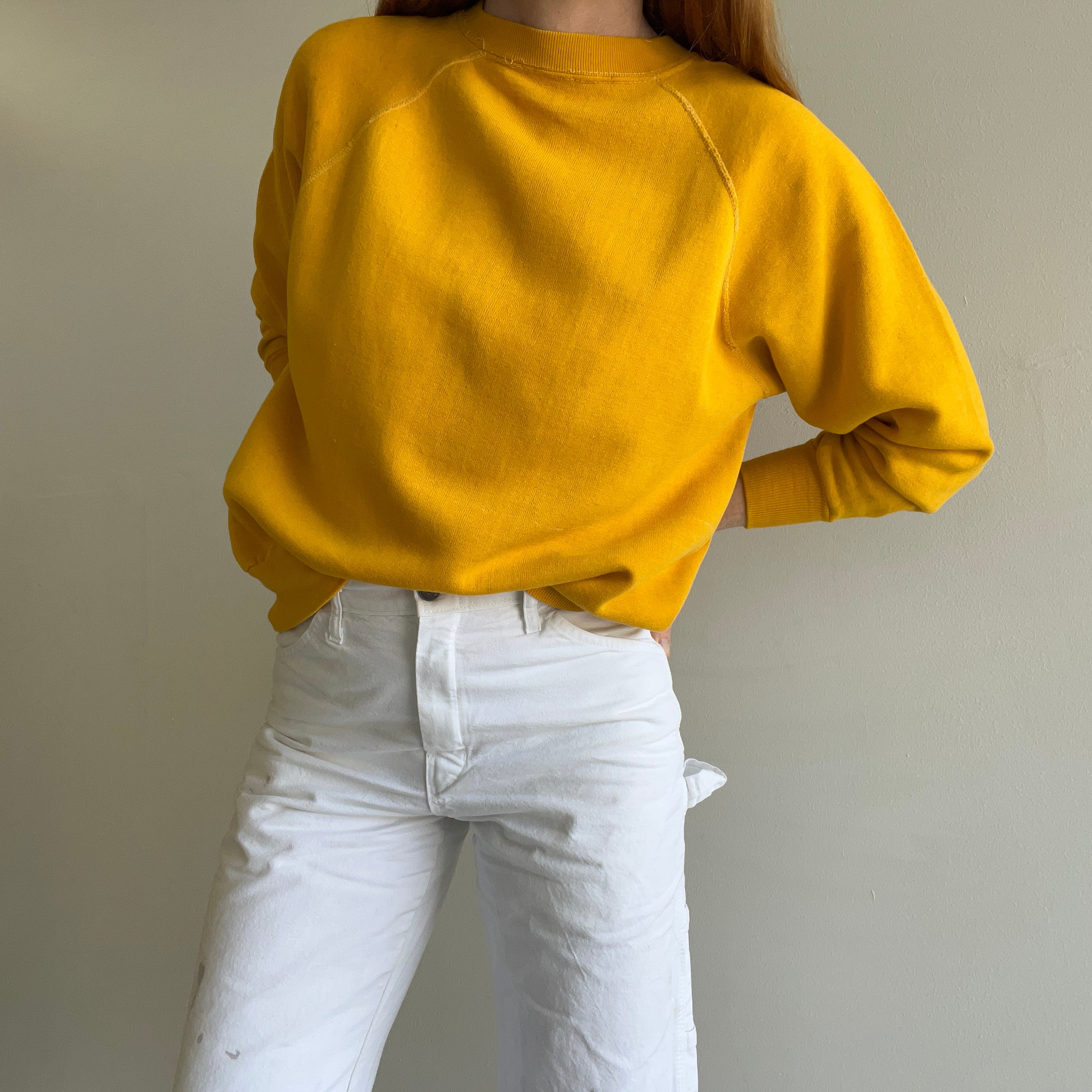 1970s Beyond Stained Marigold Yellow Sweatshirt - Dreamy