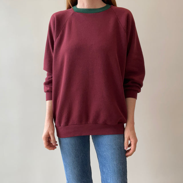 1980s Soft and Wonderful Maroon and Forest Green Sweatshirt - Luxury!