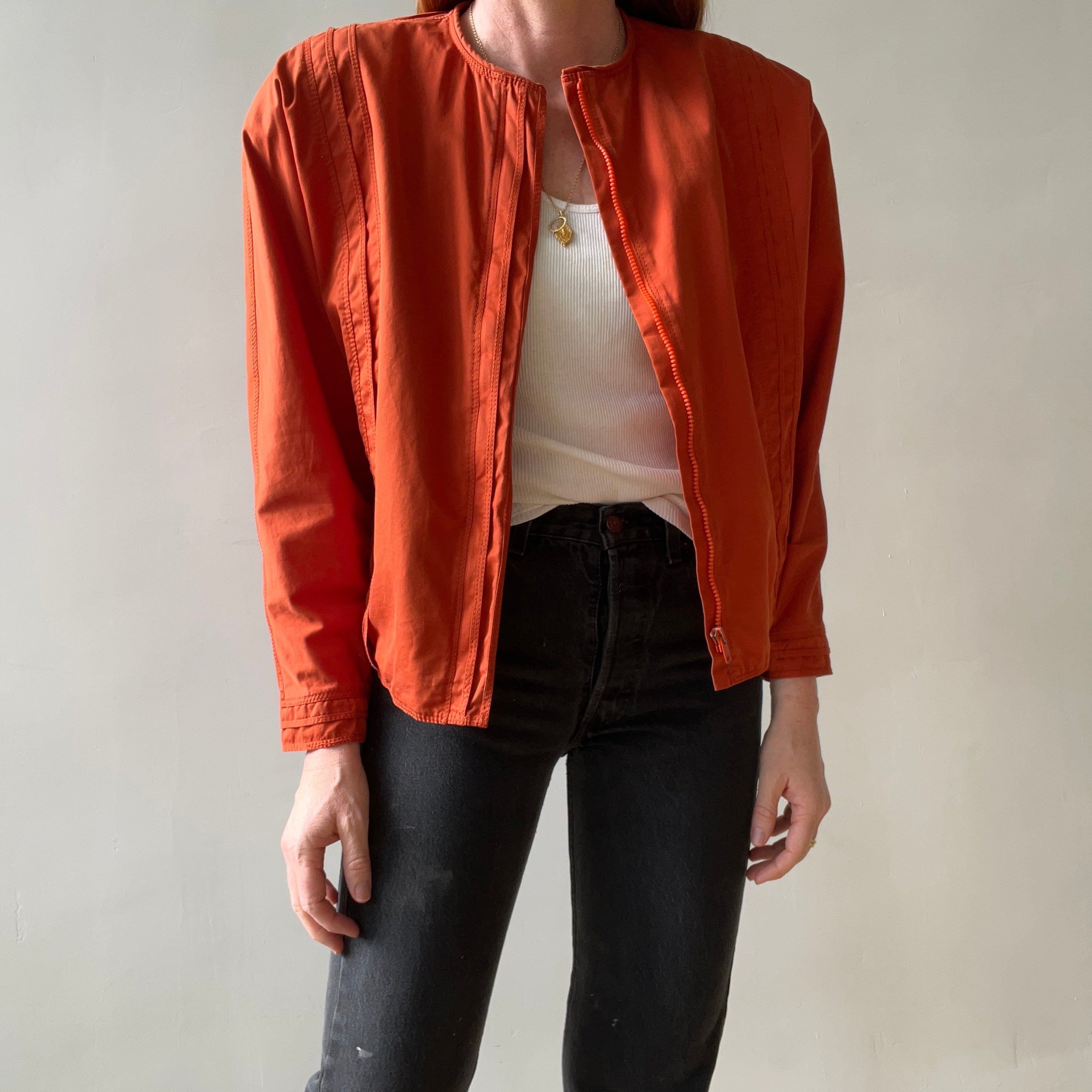 1980s Rust Orange Gianni Versace Pleated Zip Jacket