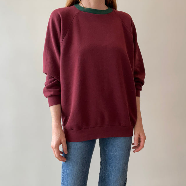 1980s Soft and Wonderful Maroon and Forest Green Sweatshirt - Luxury!