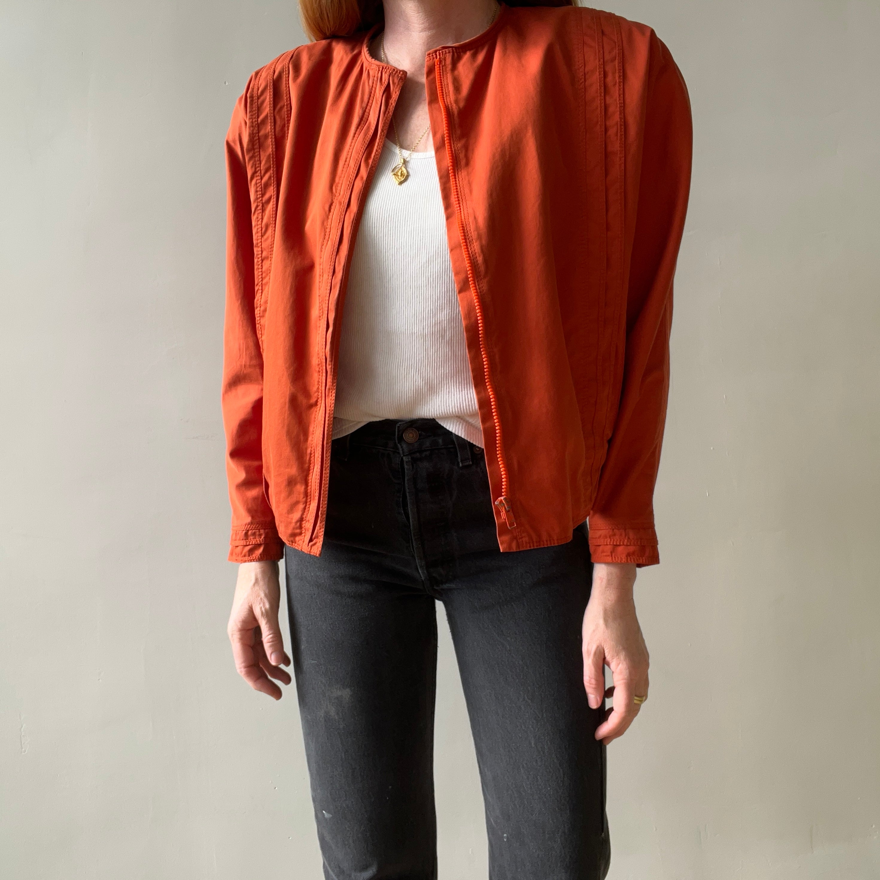 1980s Rust Orange Gianni Versace Pleated Zip Jacket