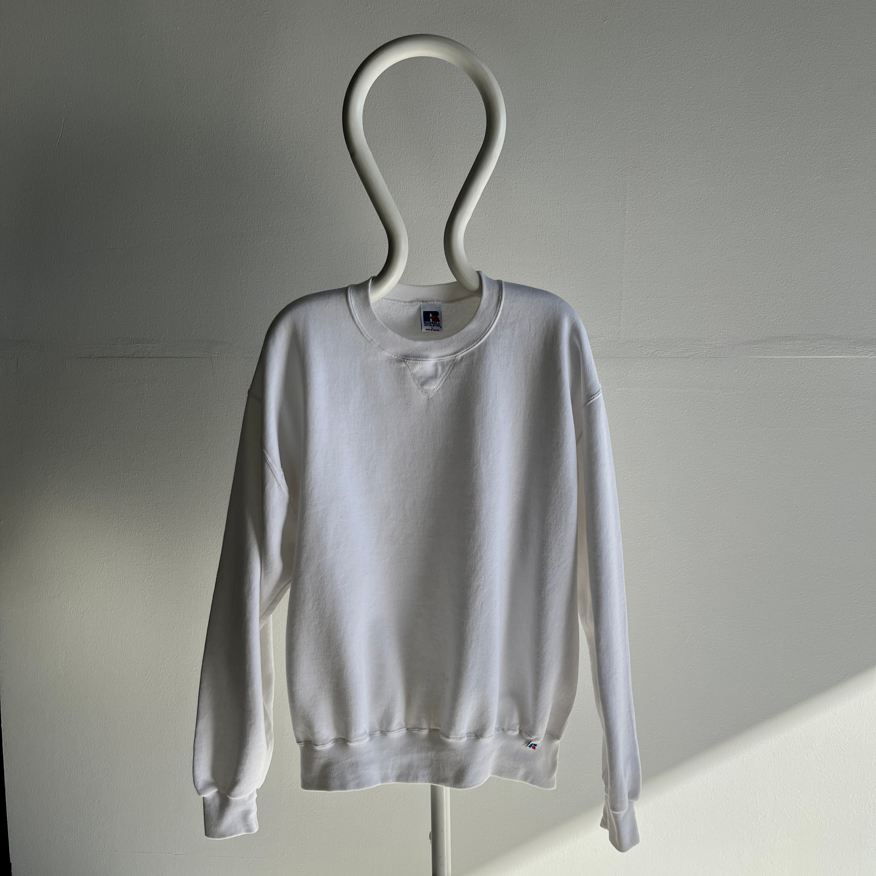 1990s Blank White Russell Brand Single V Sweatshirt