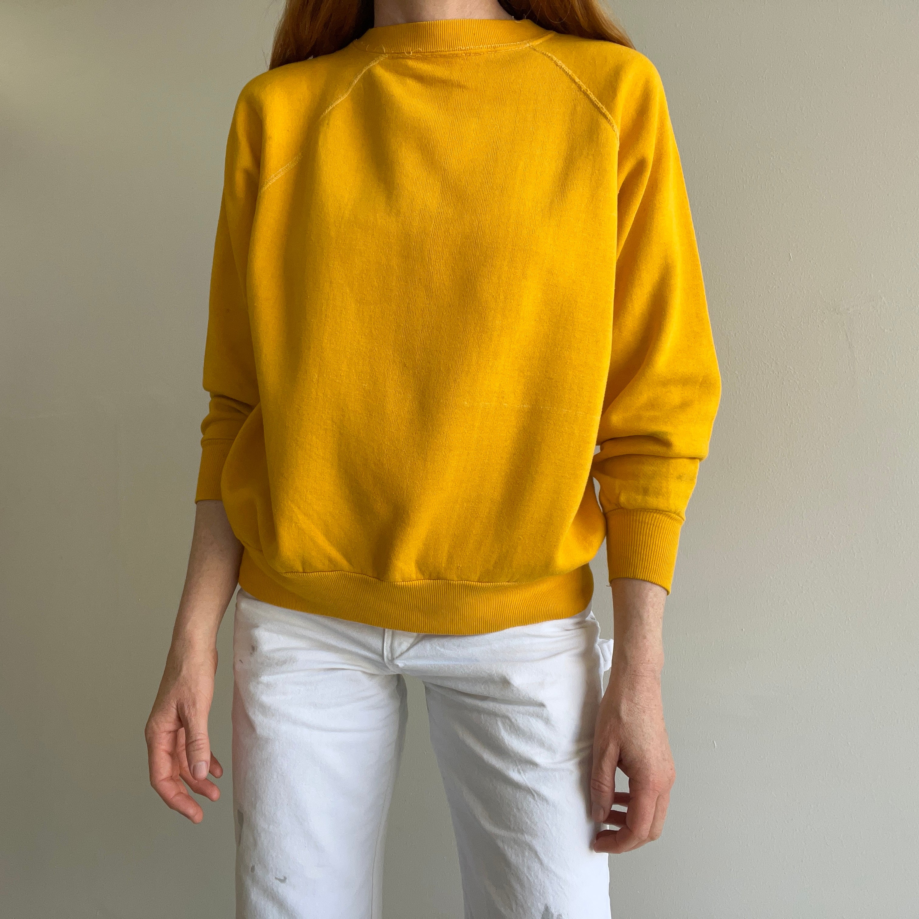 1970s Beyond Stained Marigold Yellow Sweatshirt - Dreamy