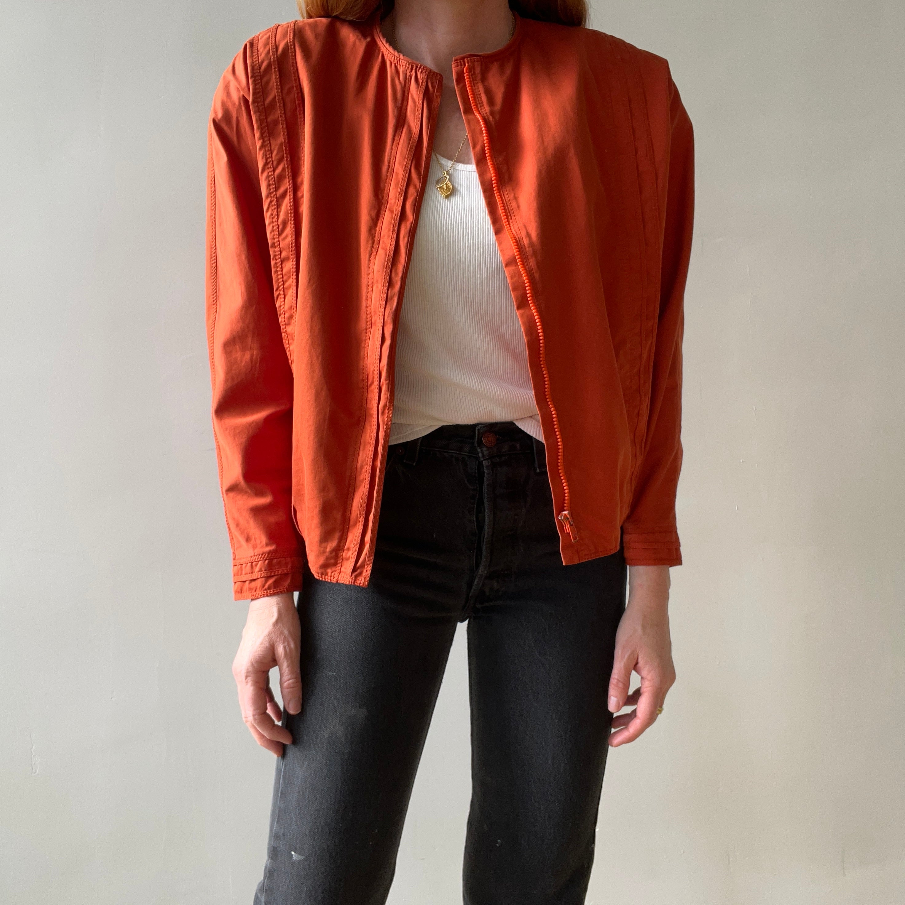 1980s Rust Orange Gianni Versace Pleated Zip Jacket
