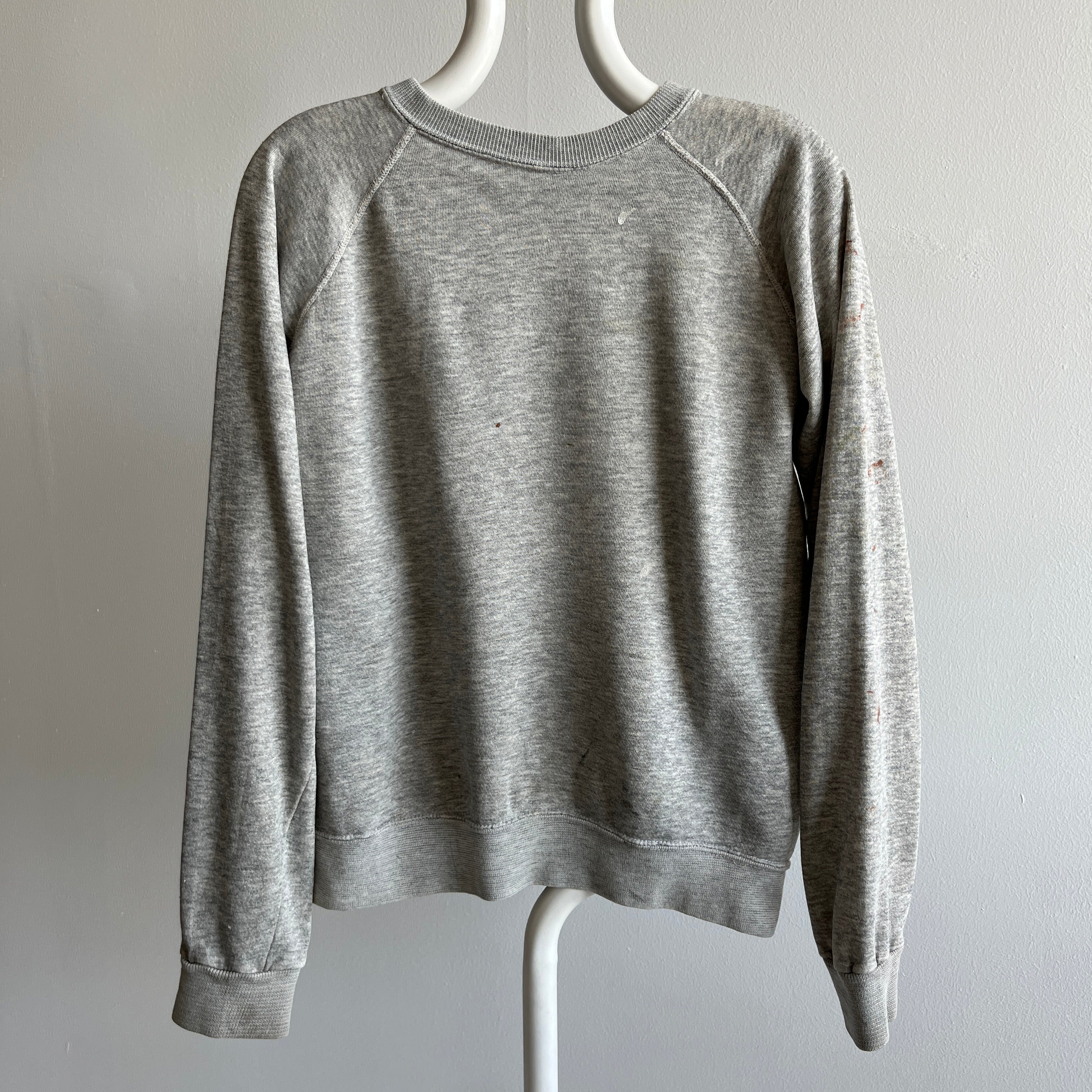 1970s Super Thin and Paint Stained Blank Gray Raglan - !!!!