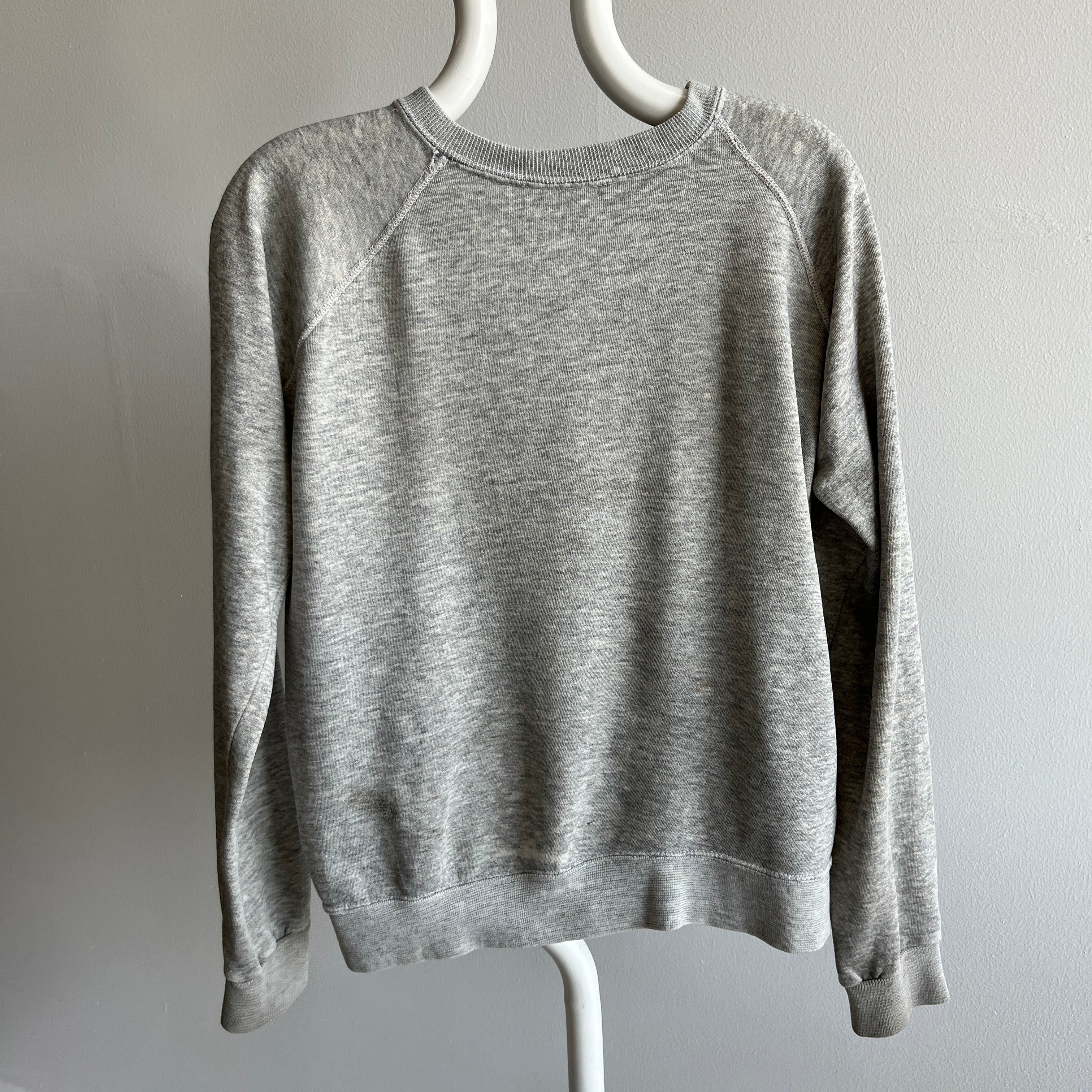 1970s Super Thin and Paint Stained Blank Gray Raglan - !!!!