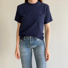 1980s Blank Navy Selvedge Pocket T-Shirt