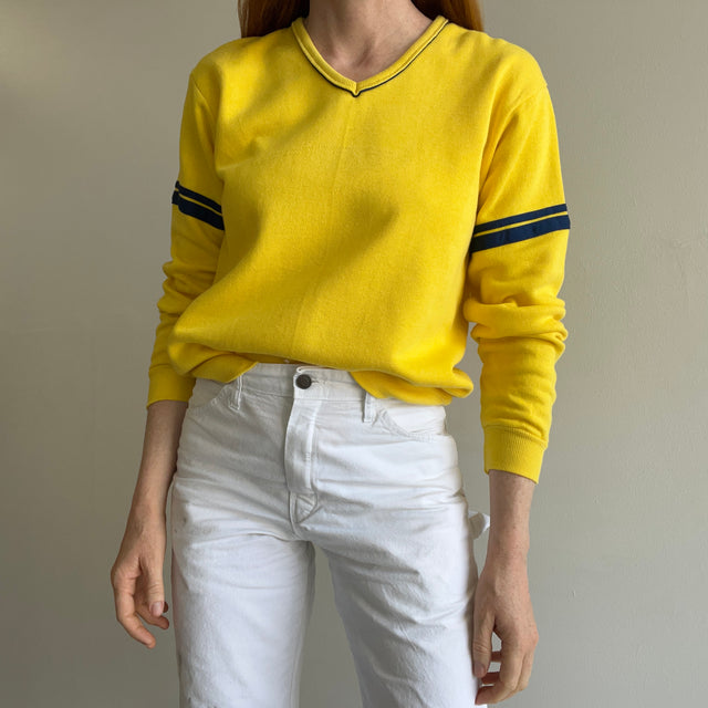 1970s Yellow and Navy V-Neck by Sportswear - Striped