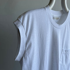 1980s Blank White Pocket Muscle T-Shirt