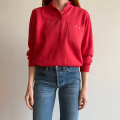 1980s Contemporary Classics Red Pocket Henley Sweatshirt