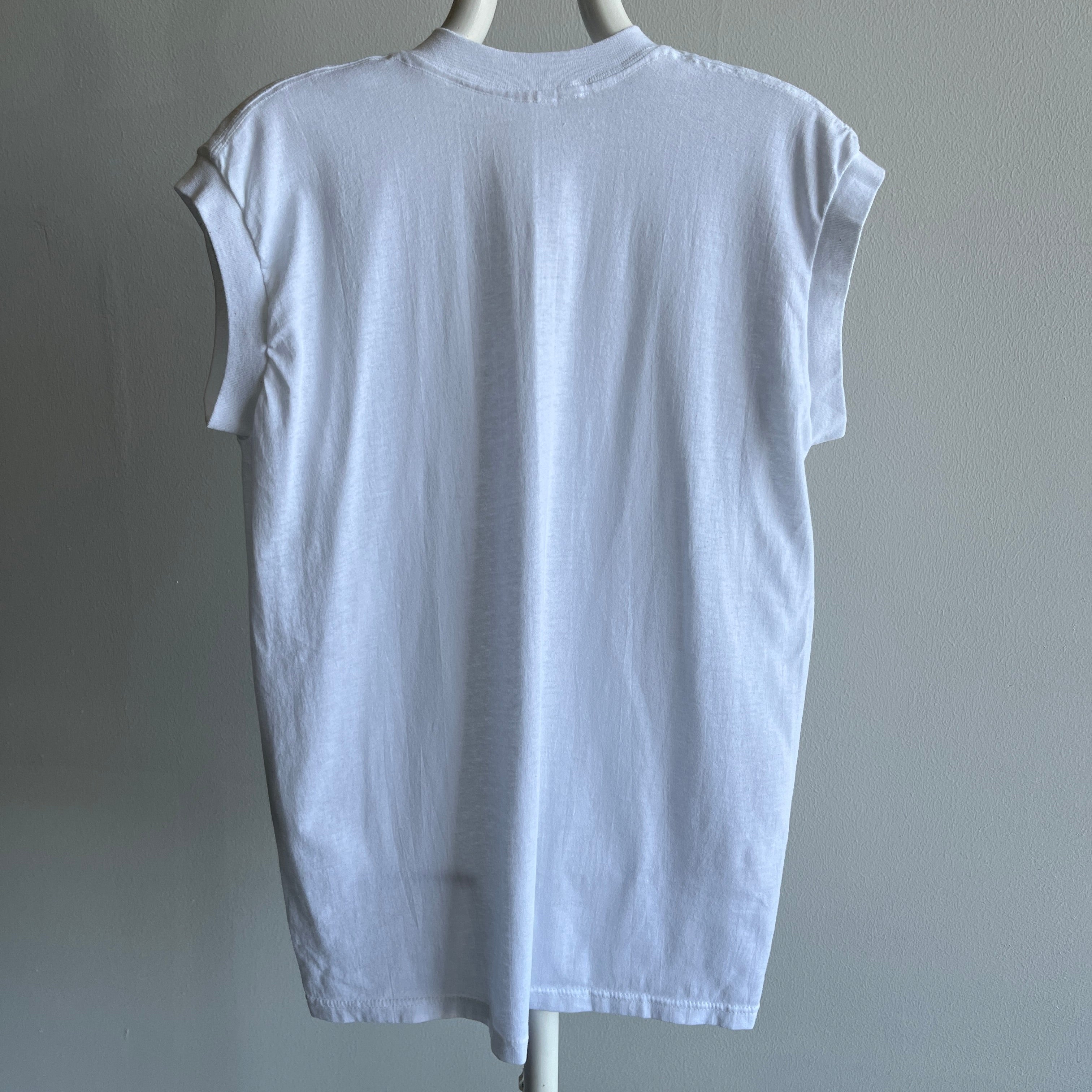 1980s Blank White Pocket Muscle T-Shirt