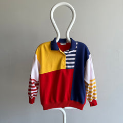 1980s Color Block Polo Sweatshirt - !!!