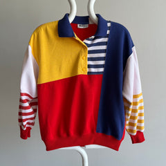 1980s Color Block Polo Sweatshirt - !!!