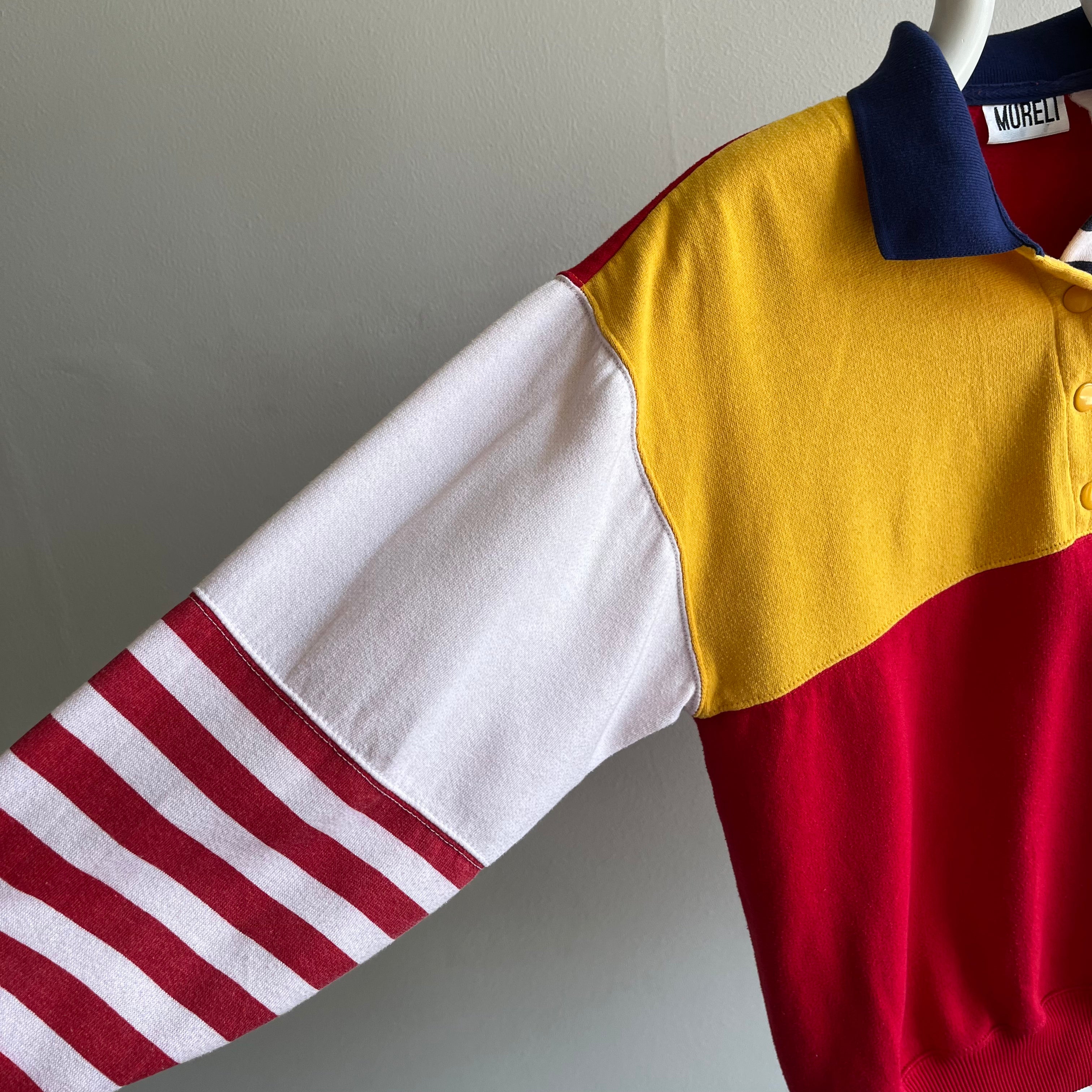 1980s Color Block Polo Sweatshirt - !!!