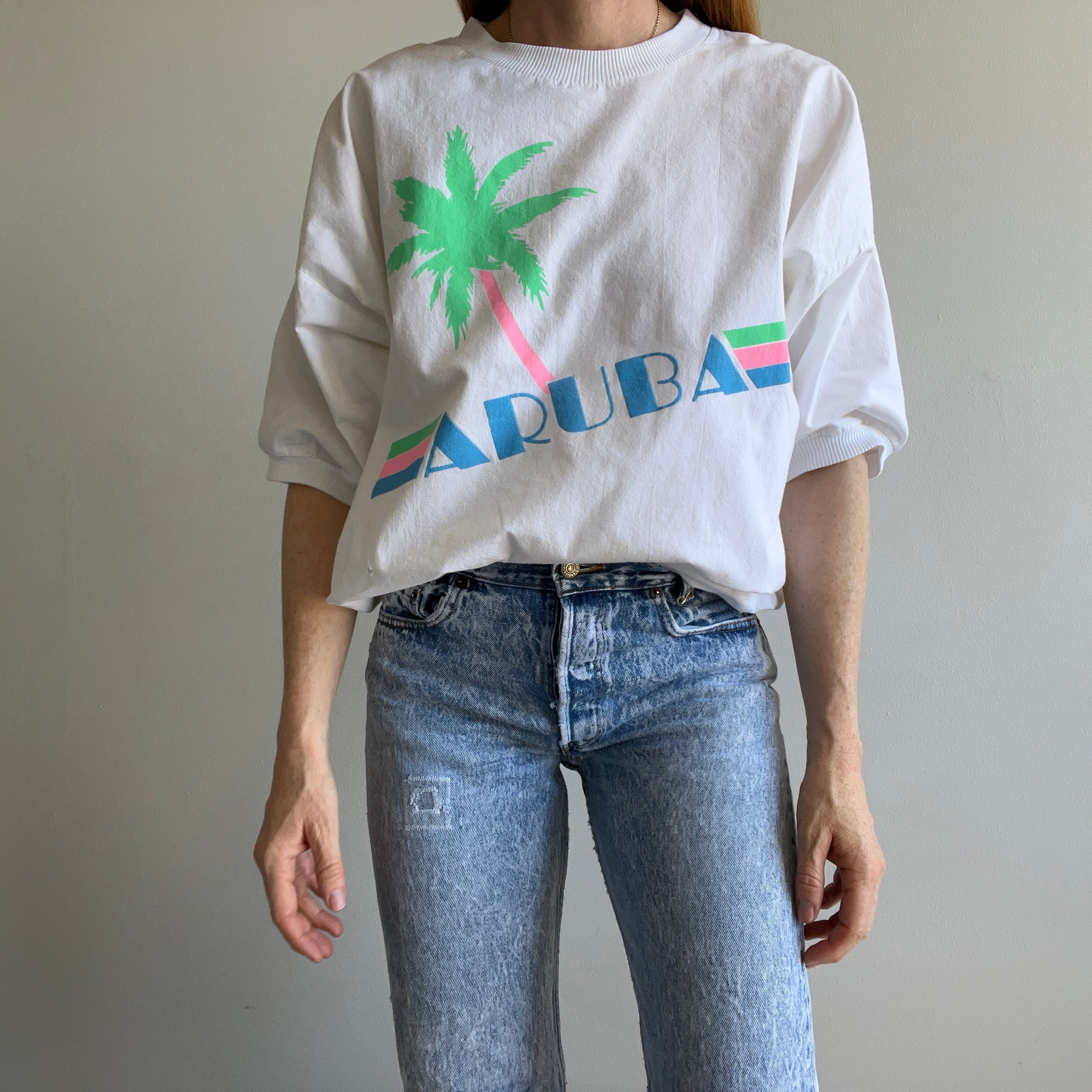 1980s Aruba Cotton *Sweatshirt* Style Lightweight Blouse