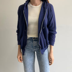 1970s Super Soft, Thin and Slouchy Faded Navy Hoodie