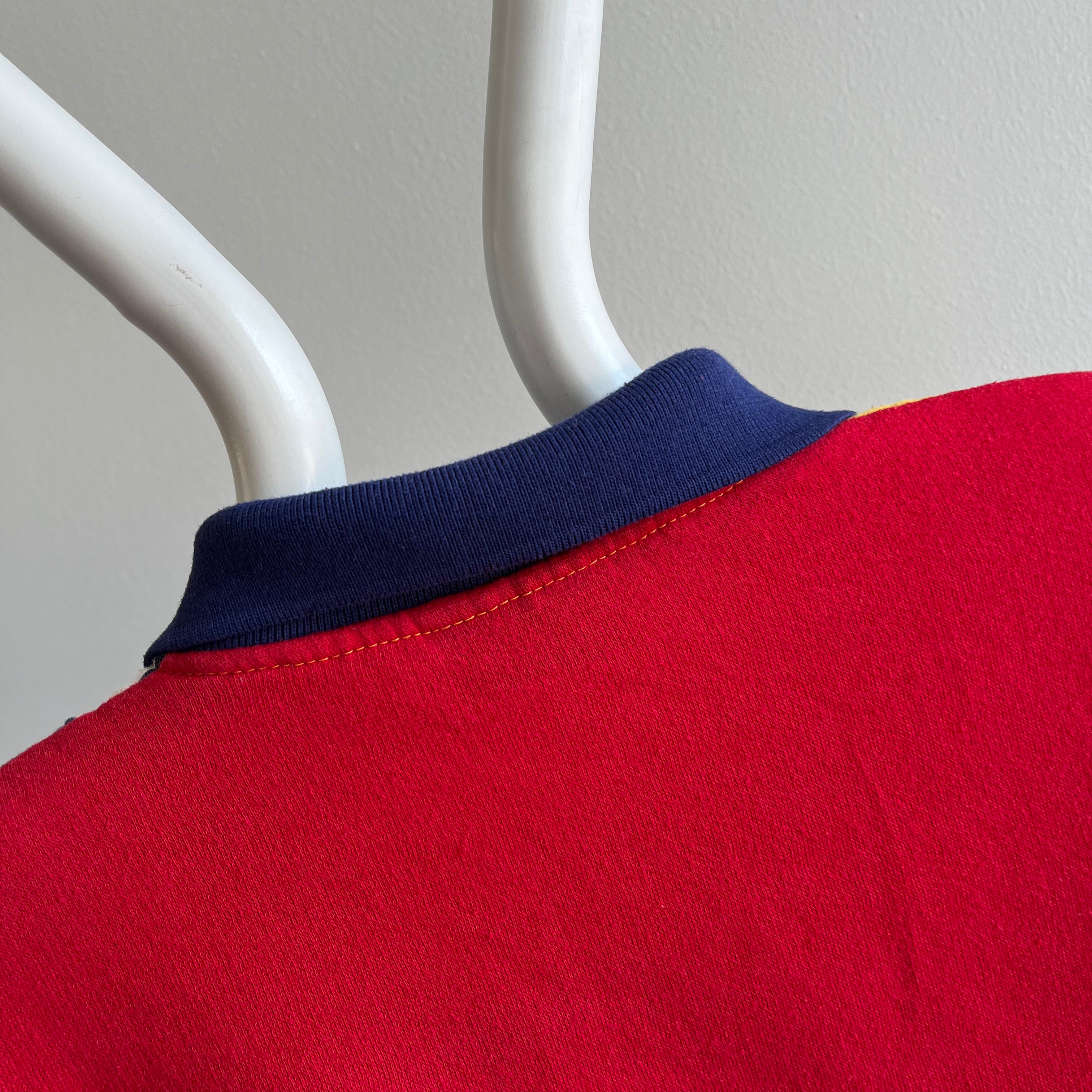 1980s Color Block Polo Sweatshirt - !!!