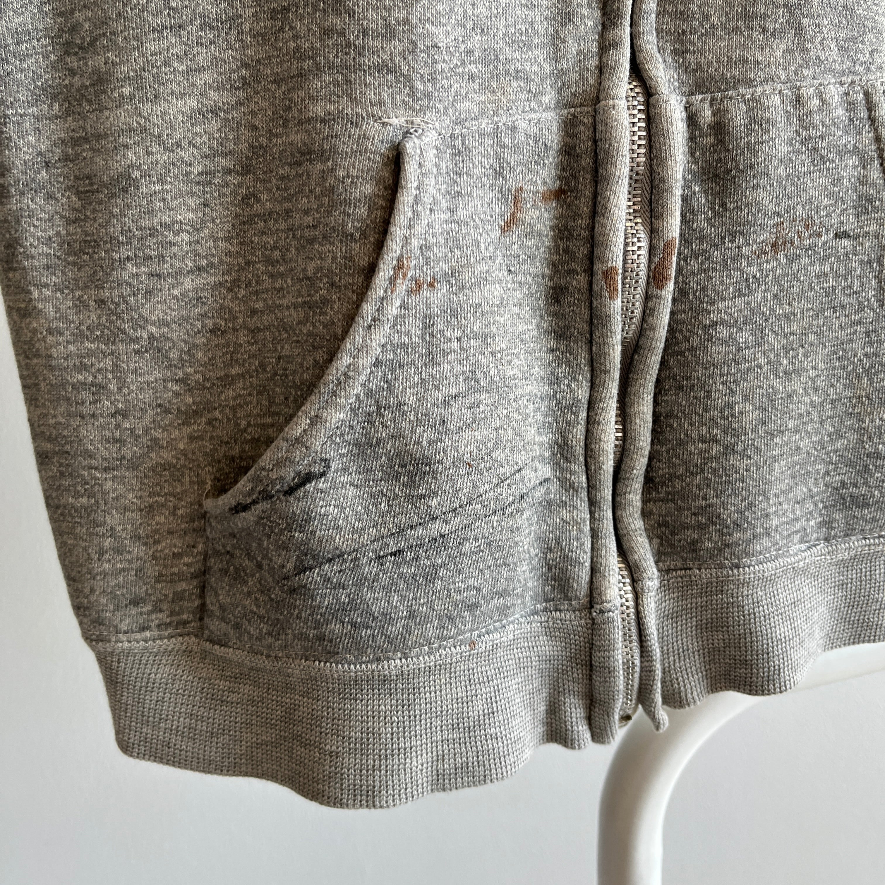 1970s Perfectly Paint Stained Smaller Gray Hoodie - The Gauge!