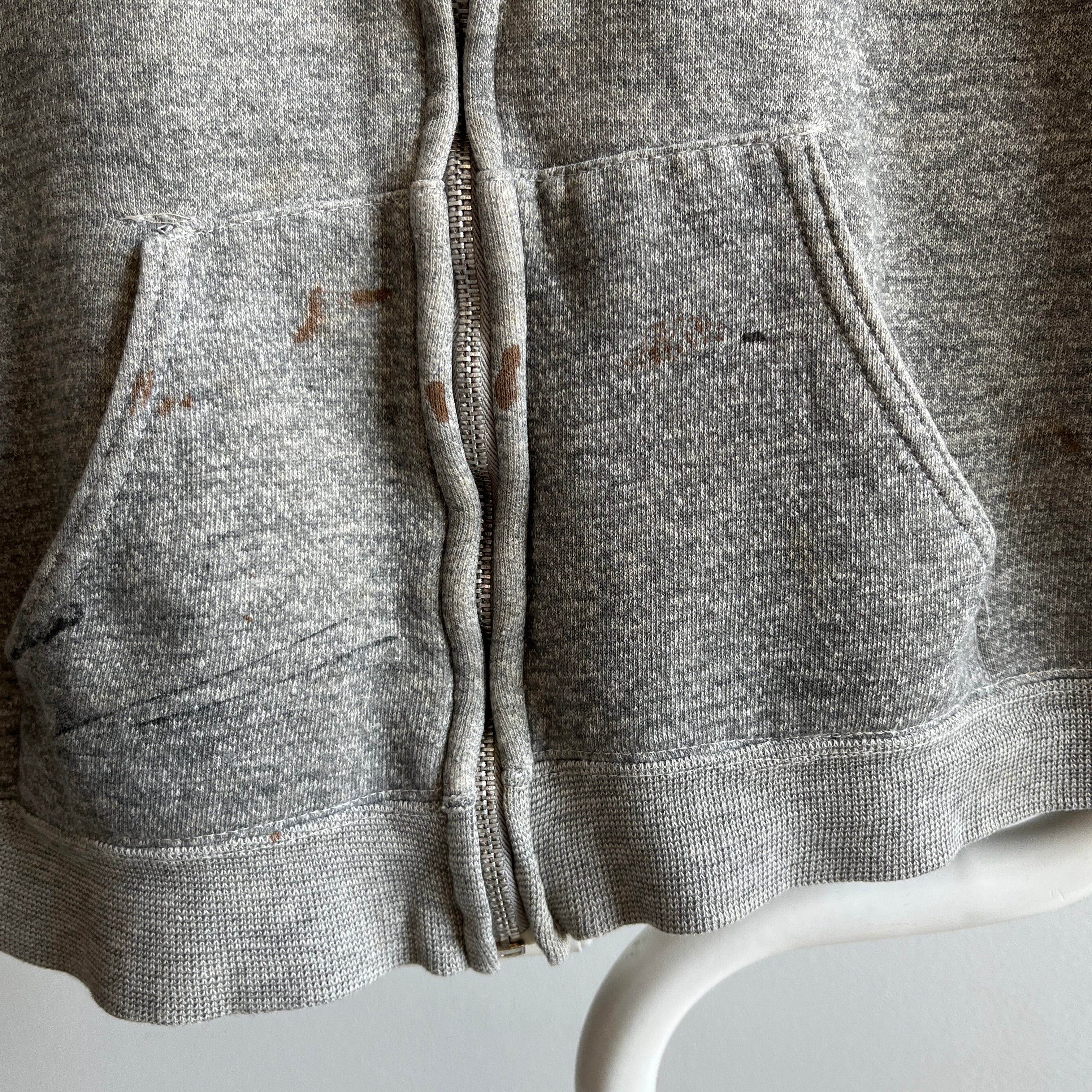 1970s Perfectly Paint Stained Smaller Gray Hoodie - The Gauge!