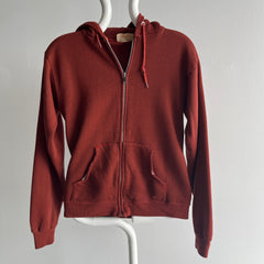1980s Tattered, Torn, Soft, Worn, Hand Mended Rusty Zip Up Hoodie with Selvedge Pockets by Sears