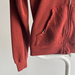 1980s Tattered, Torn, Soft, Worn, Hand Mended Rusty Zip Up Hoodie with Selvedge Pockets by Sears