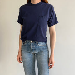 1980s Blank Navy Selvedge Pocket T-Shirt