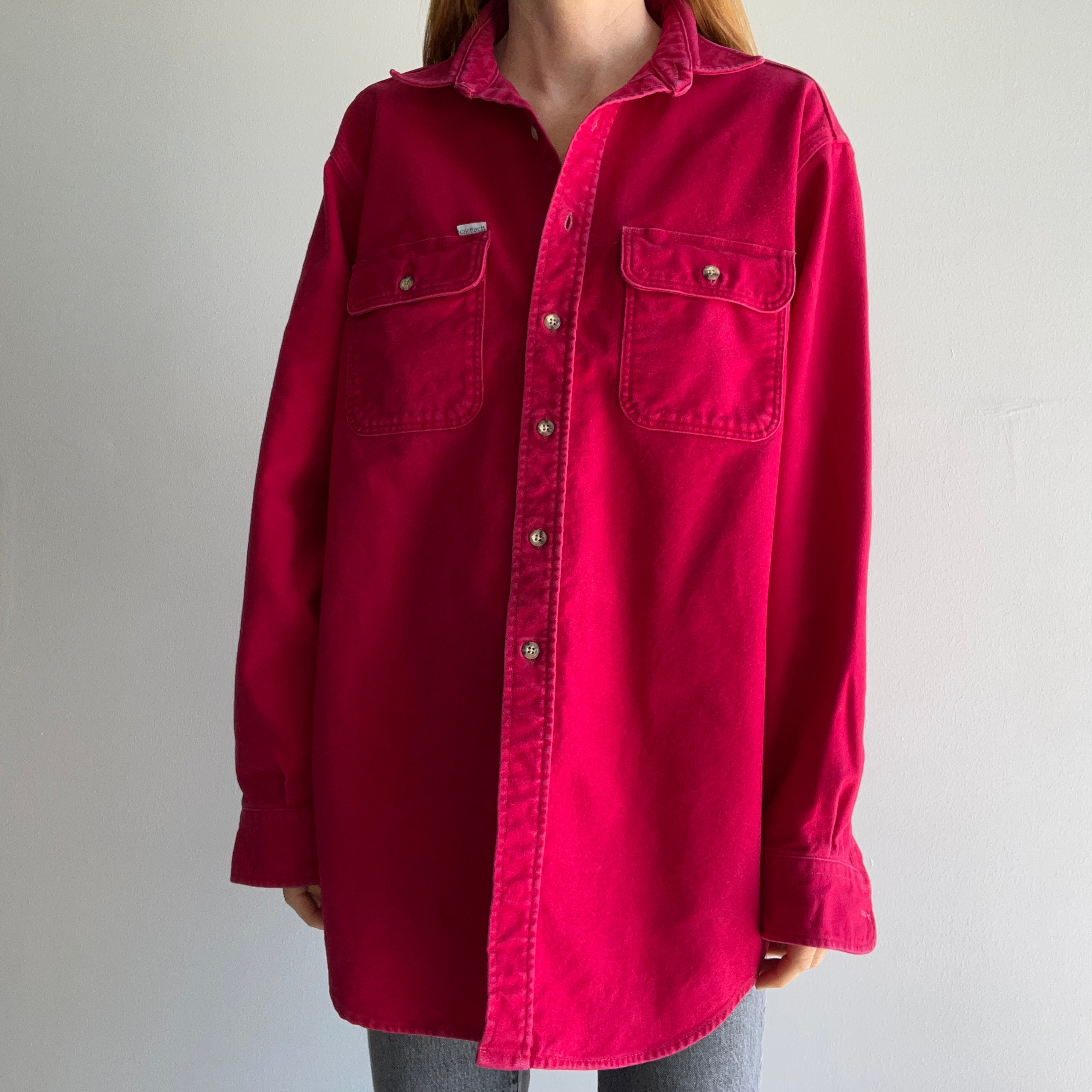 1990s Carharrtt Larger Deep Red Cotton Flannel