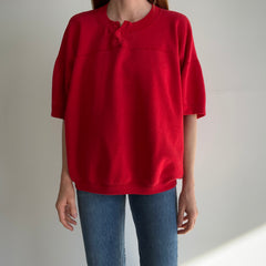 1990s Red Henley Warm Up with The Most Incredible Sleeves