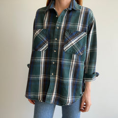 1980/90s St. John's Bay Cotton Blue and Green Plaid Flannel