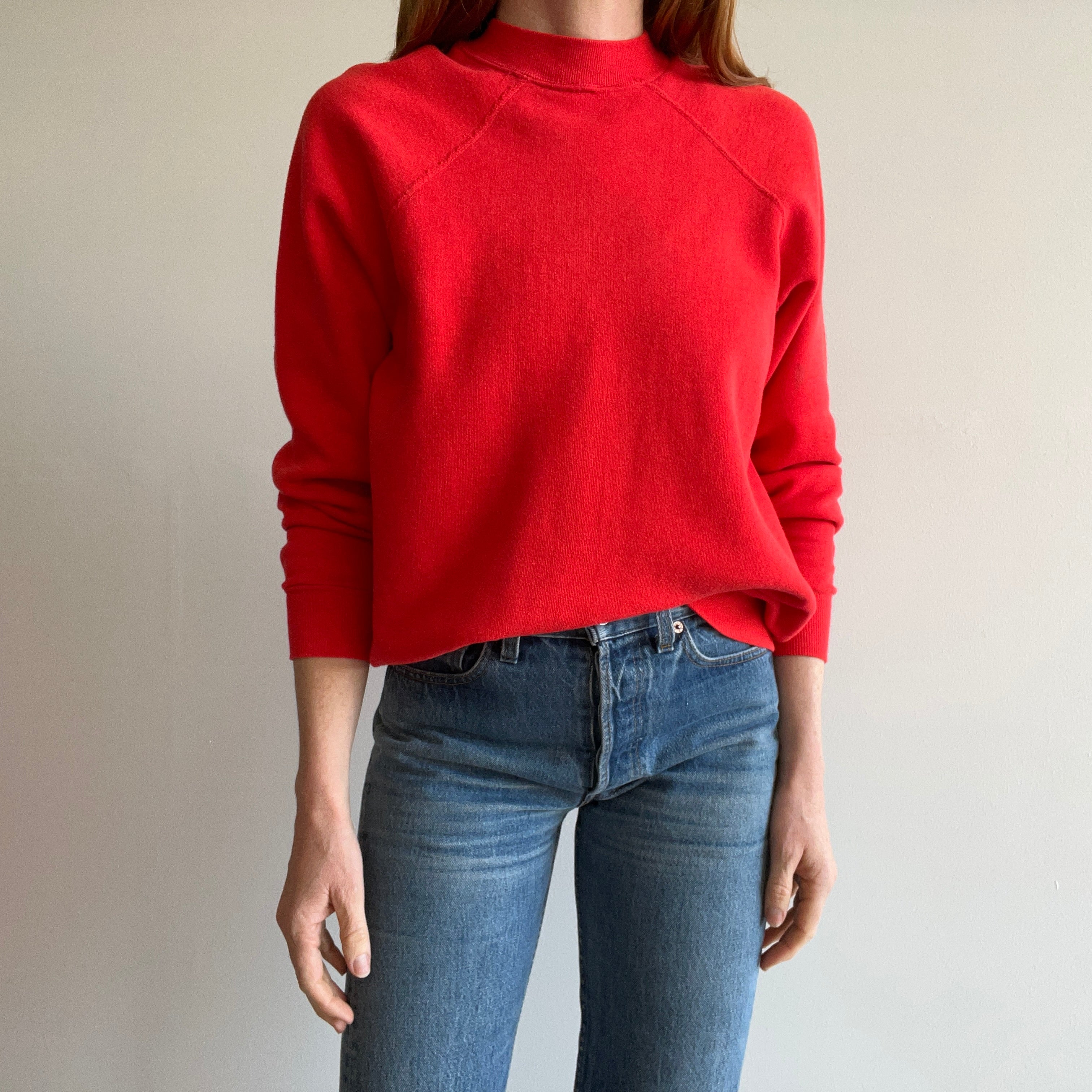 1980s Lovely Red Raglan with Cozy Left to Give