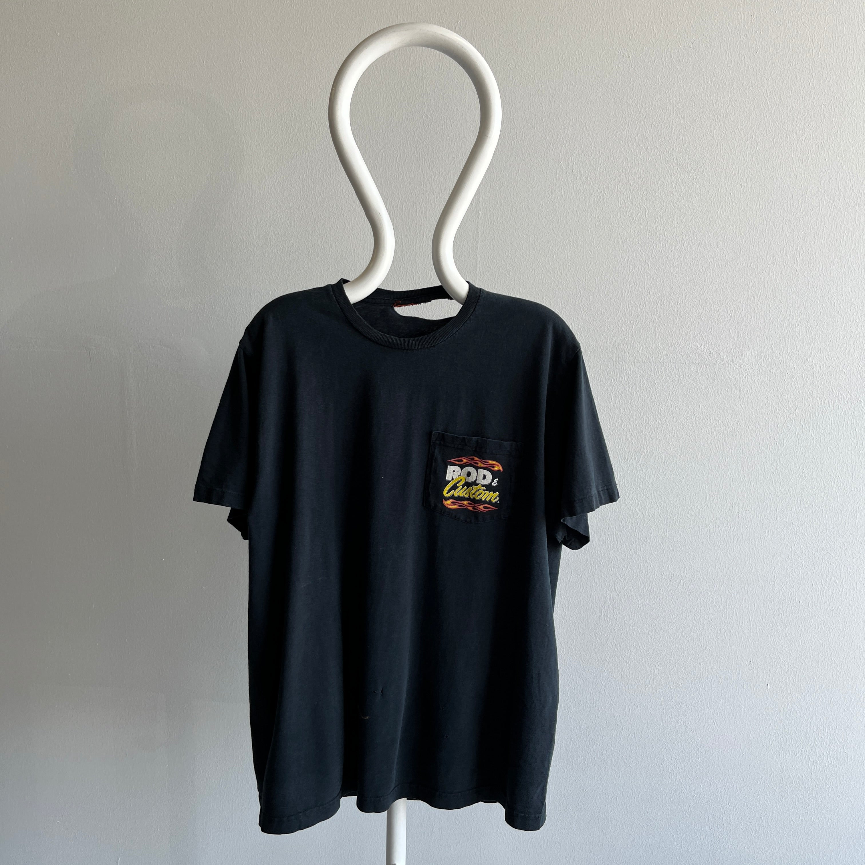 2000s Rod and Custom Front and Back T-Shirt with a Giant Tear