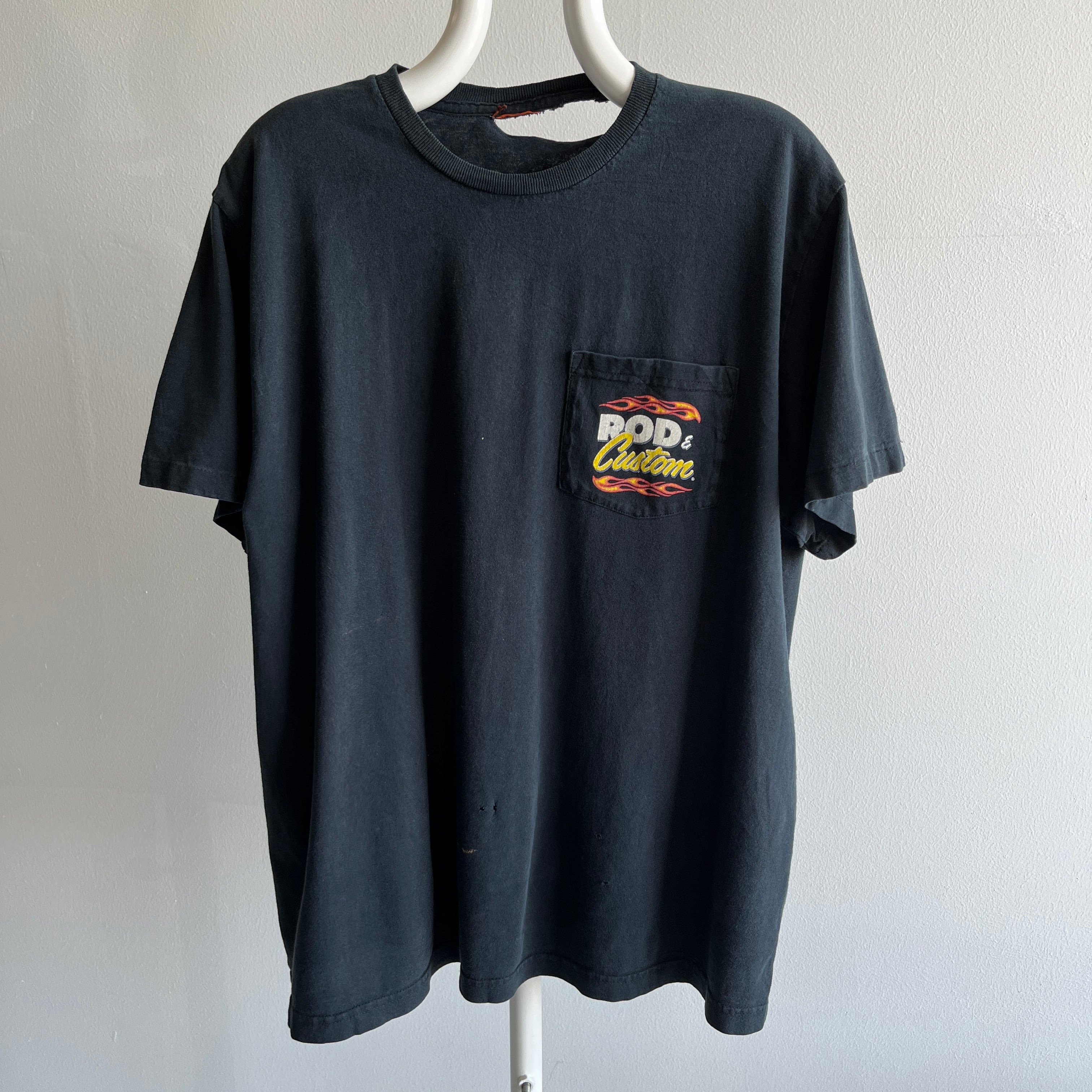 2000s Rod and Custom Front and Back T-Shirt with a Giant Tear