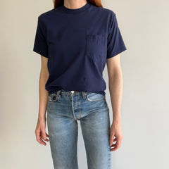 1980s Blank Navy Selvedge Pocket T-Shirt