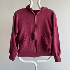 1980s Soft and Slouchy Burgundy Zip Up Hoodie