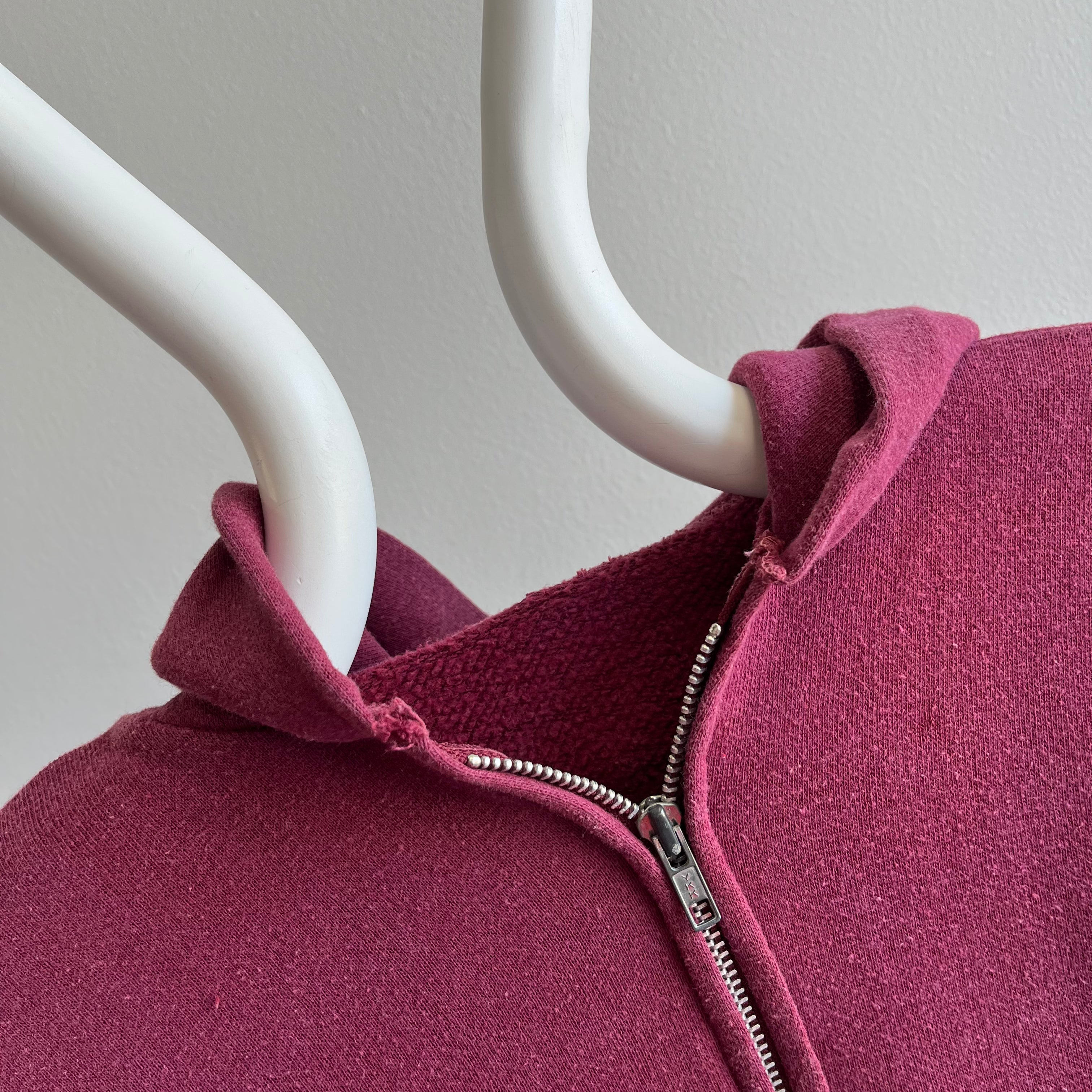 1980s Soft and Slouchy Burgundy Zip Up Hoodie