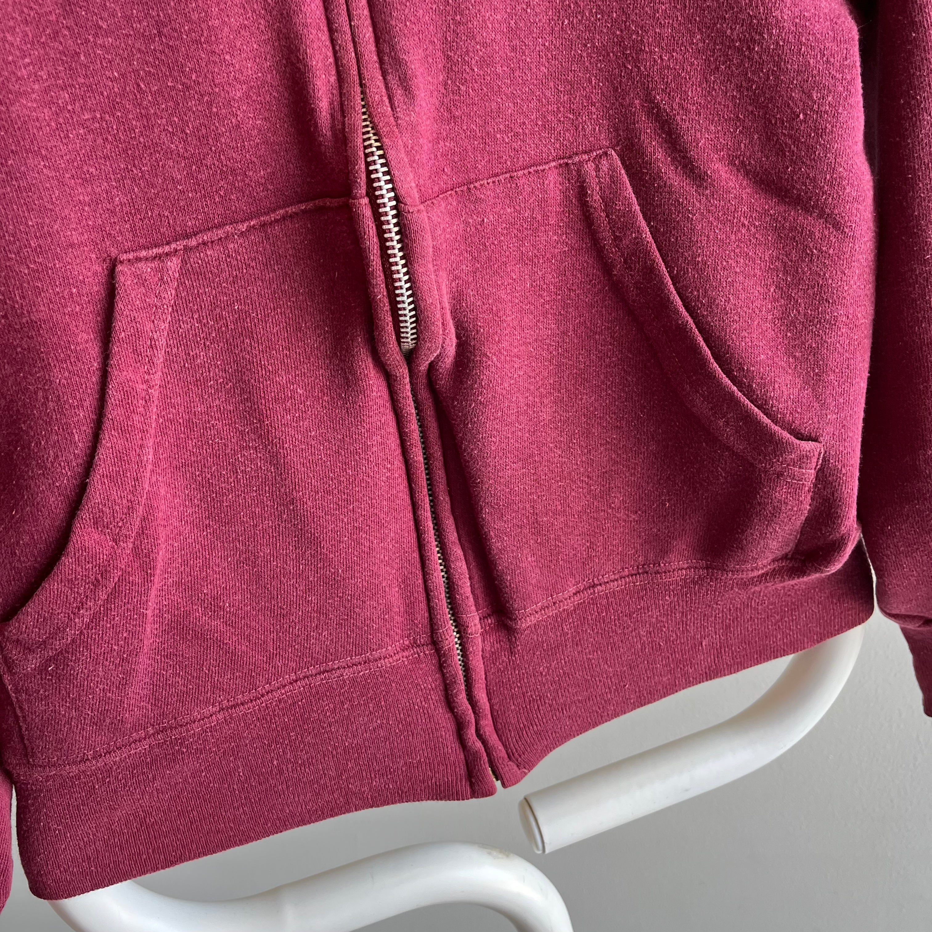 1980s Soft and Slouchy Burgundy Zip Up Hoodie