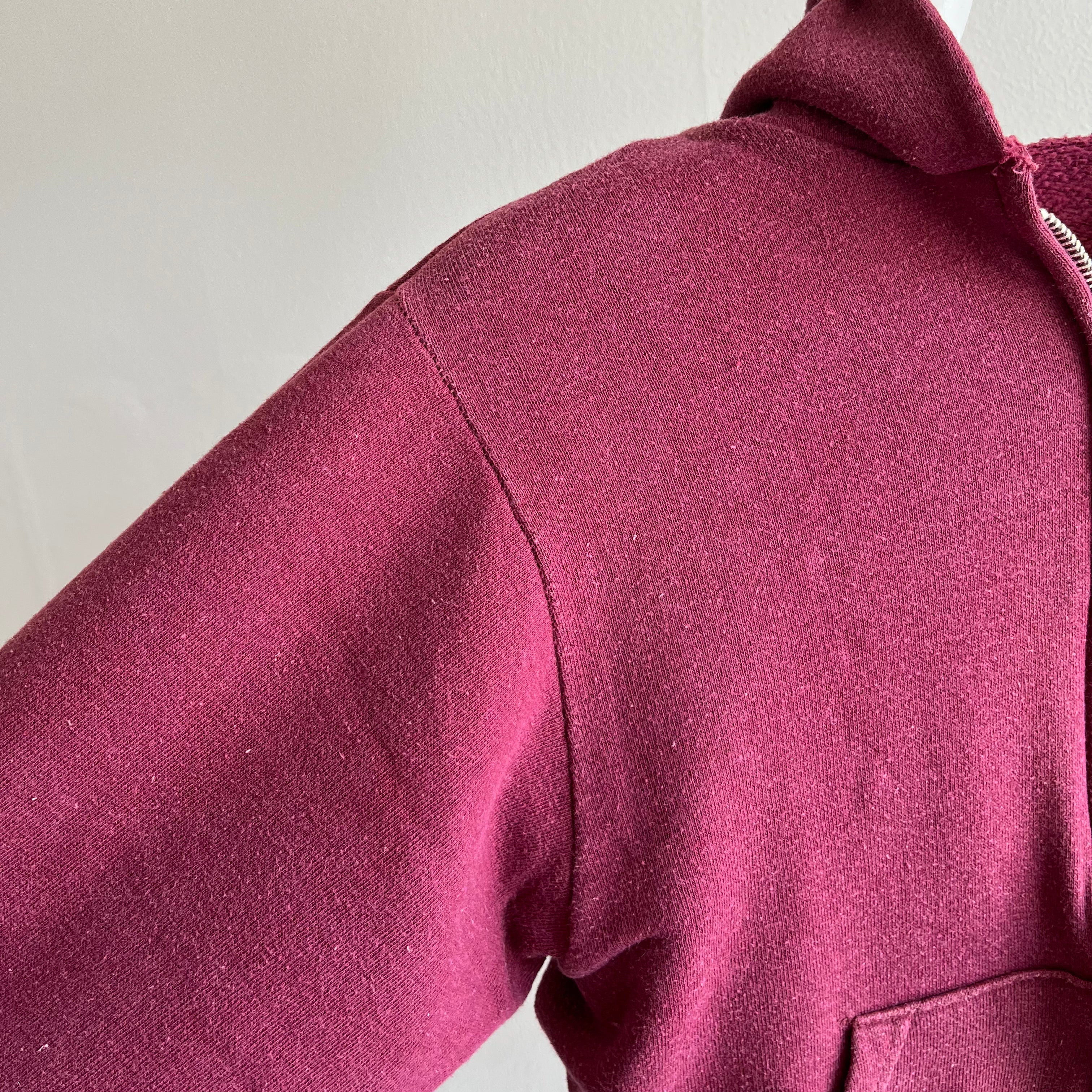 1980s Soft and Slouchy Burgundy Zip Up Hoodie