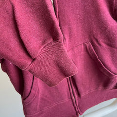 1980s Soft and Slouchy Burgundy Zip Up Hoodie