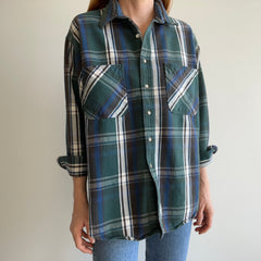 1980/90s St. John's Bay Cotton Blue and Green Plaid Flannel