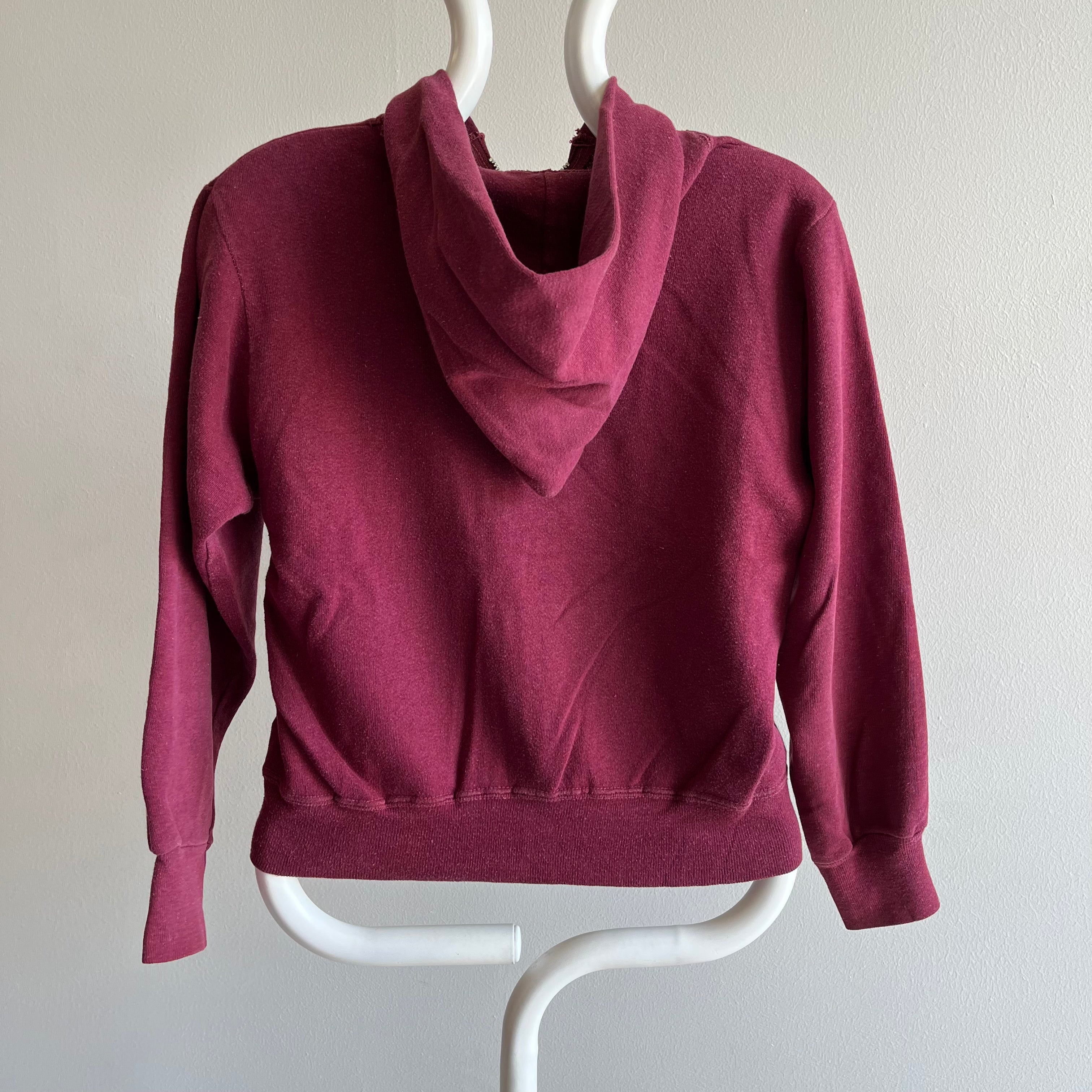 1980s Soft and Slouchy Burgundy Zip Up Hoodie