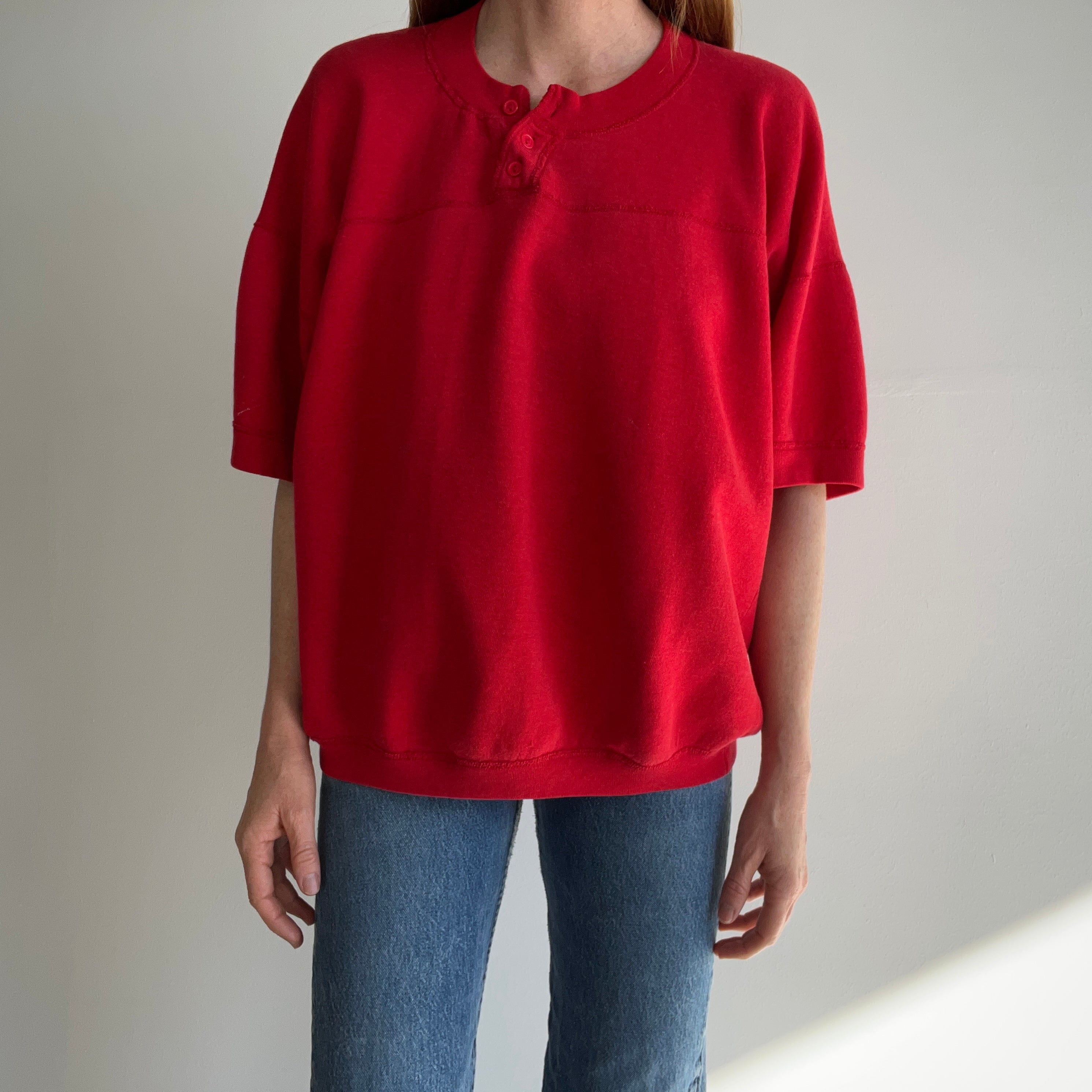 1990s Red Henley Warm Up with The Most Incredible Sleeves