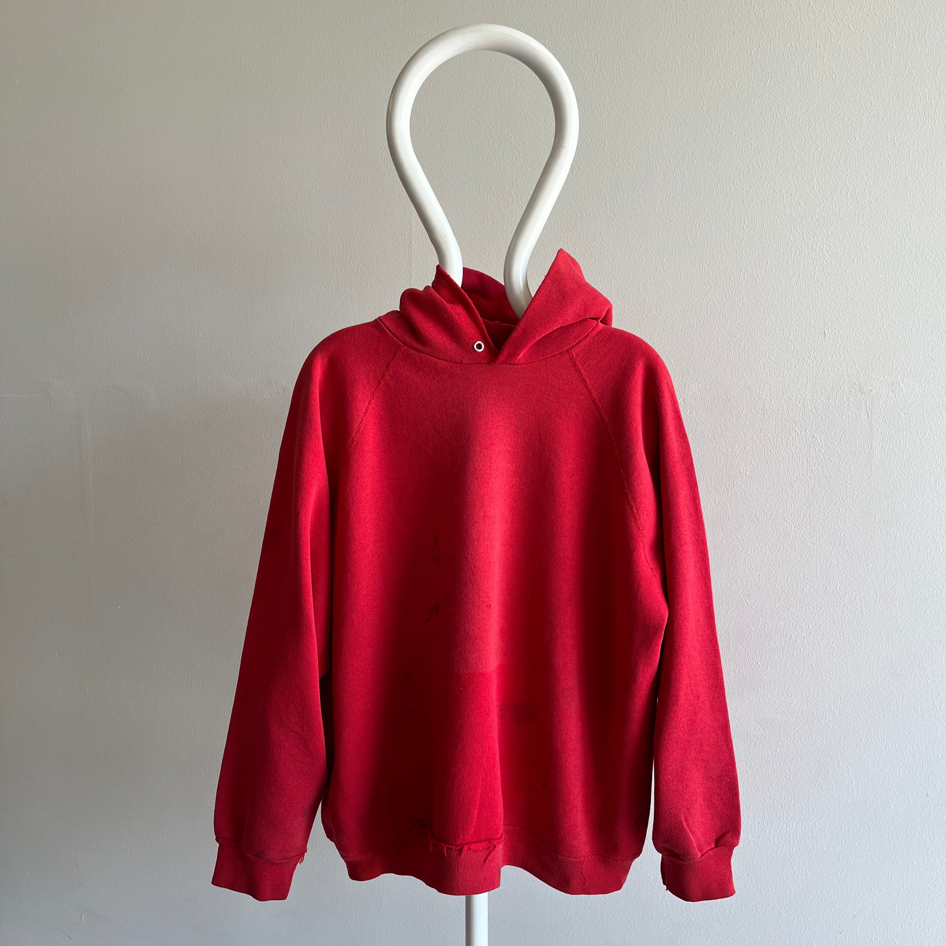 1980s Thrashed and Trashed Beat Up Blank Red Hoodie