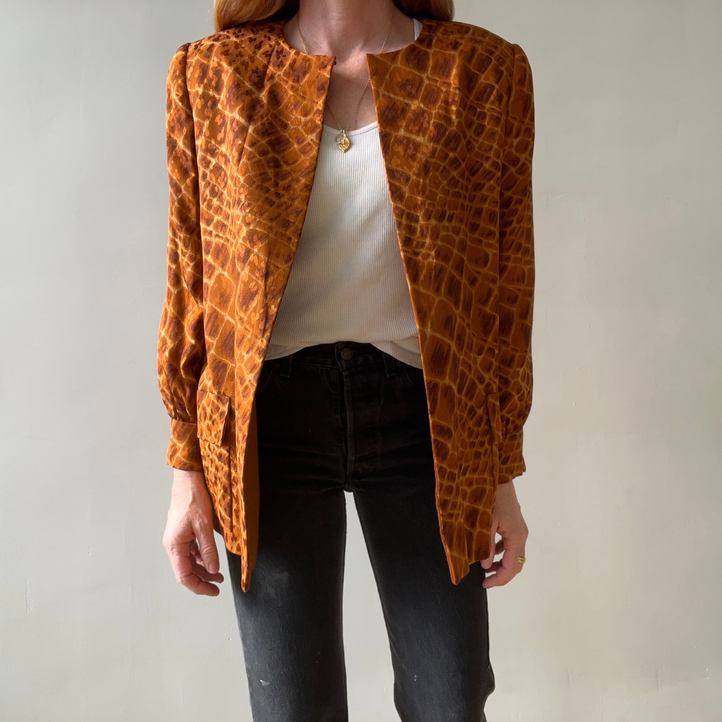 1980s Brown Alligator Print Blazer by Bill Blass