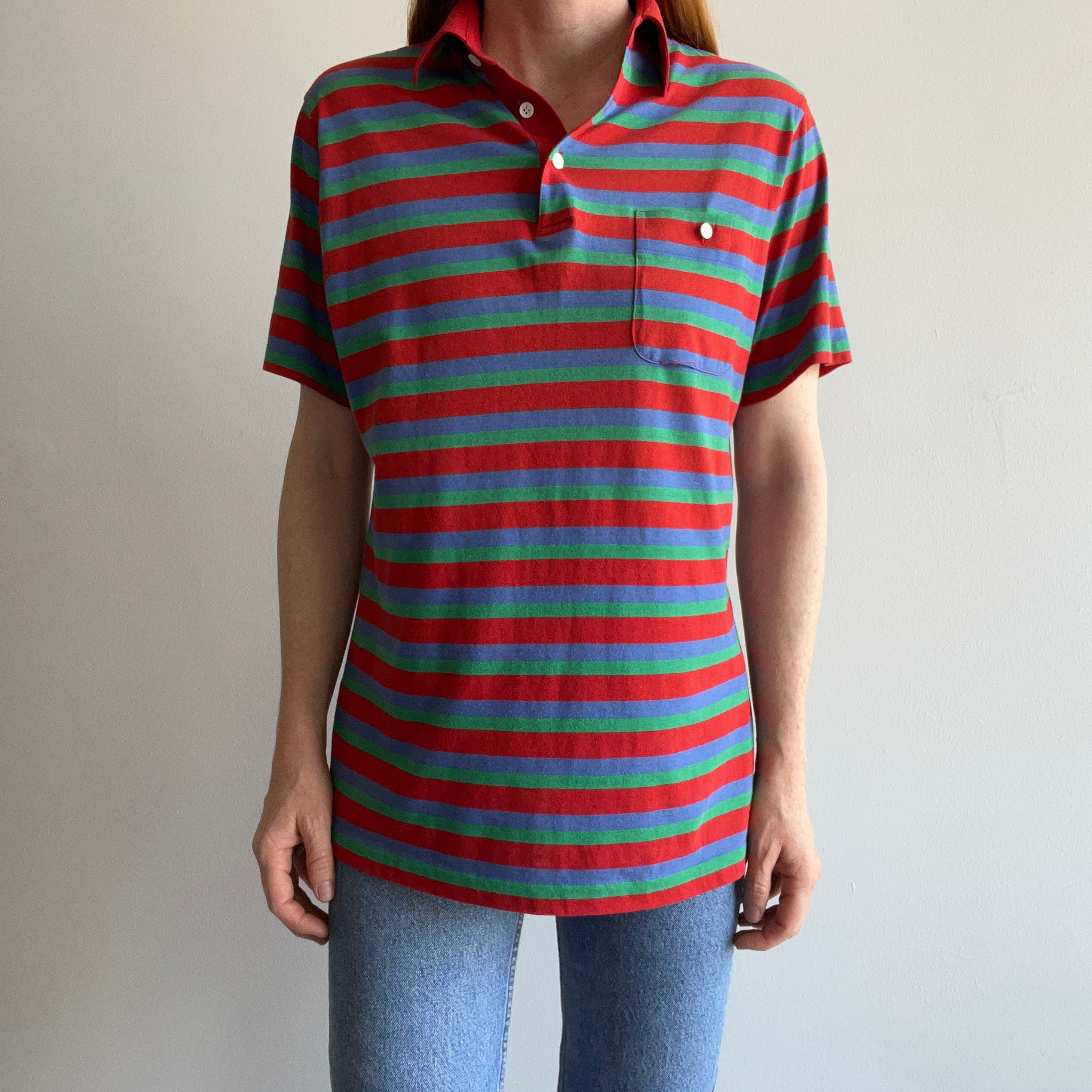 1980s Striped Polo Pocket T-Shirt