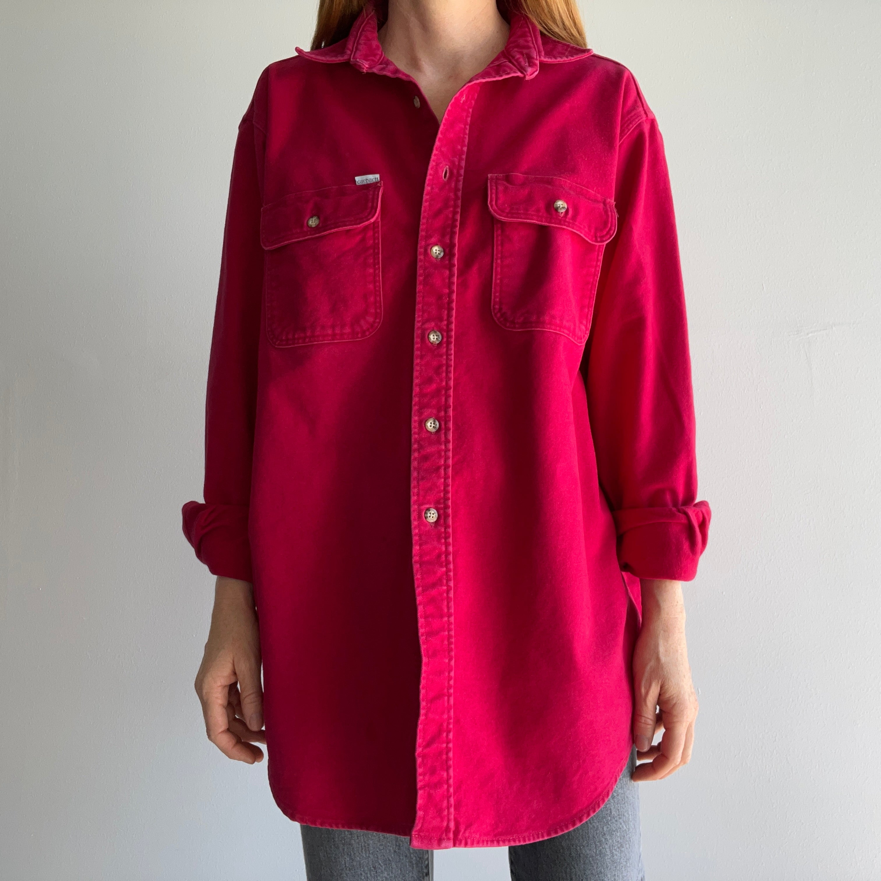 1990s Carharrtt Larger Deep Red Cotton Flannel