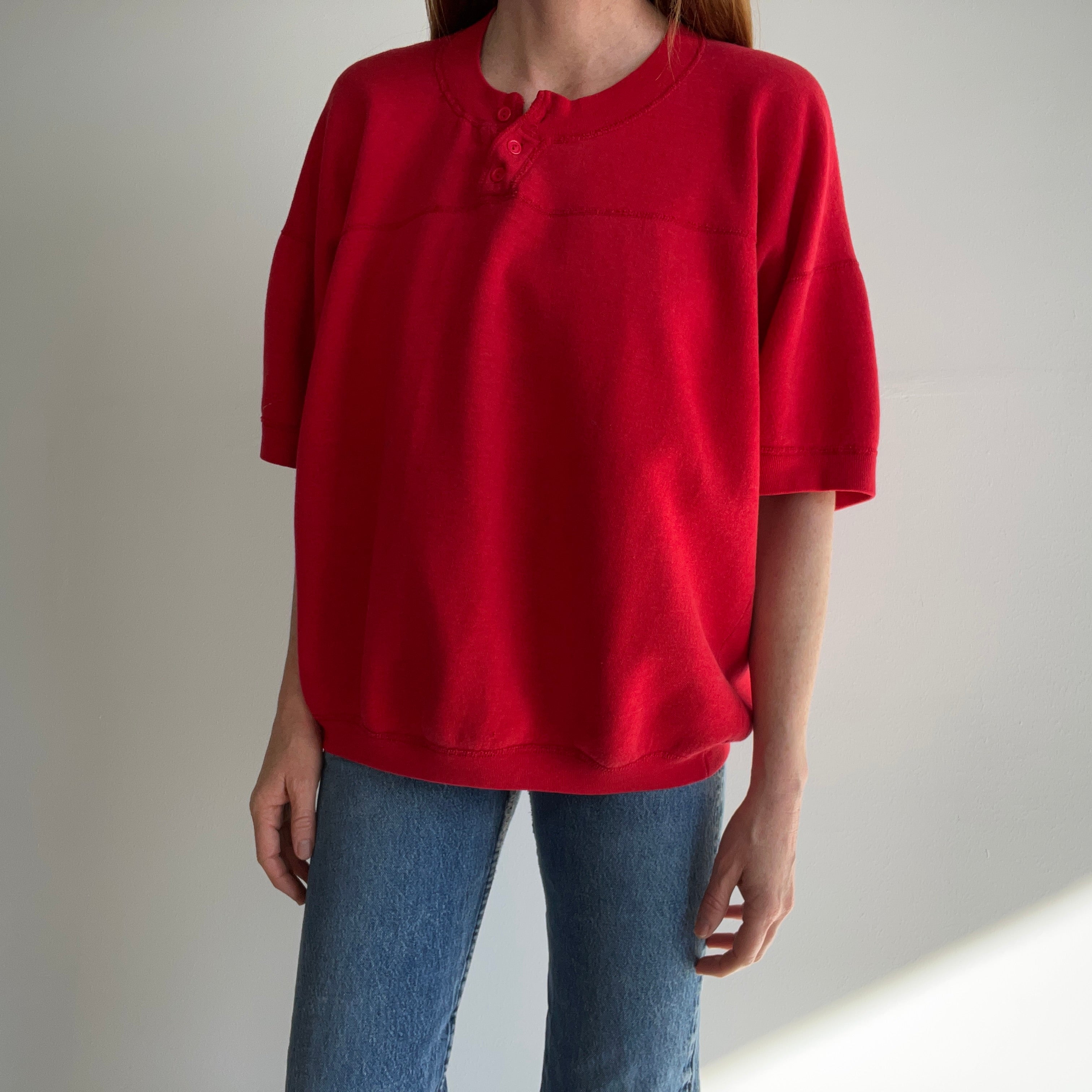 1990s Red Henley Warm Up with The Most Incredible Sleeves