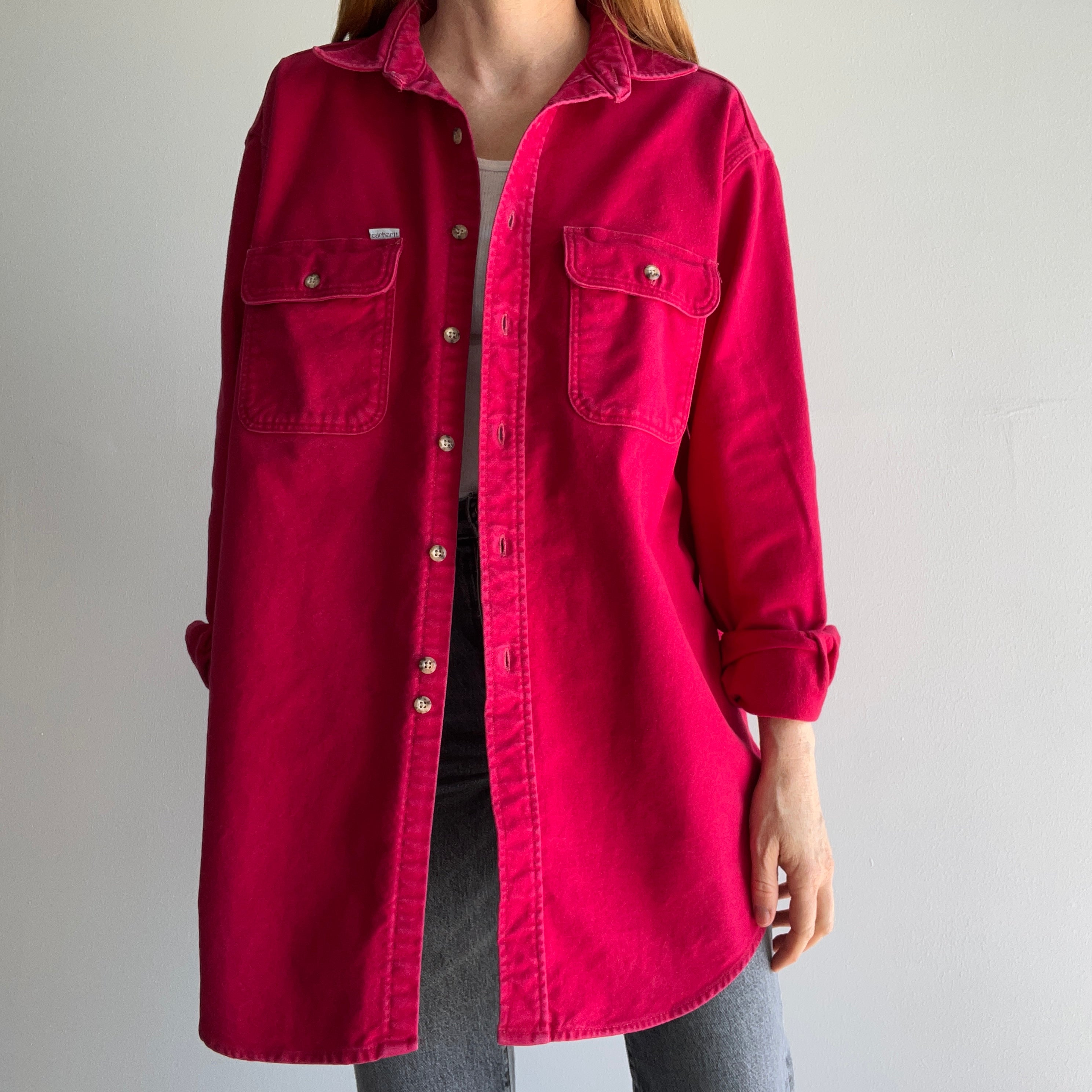 1990s Carharrtt Larger Deep Red Cotton Flannel