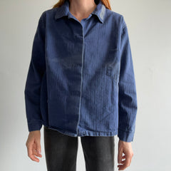 1990s Women's Herringbone Twill HBT Cropped Chore Shirt with Sun Fading